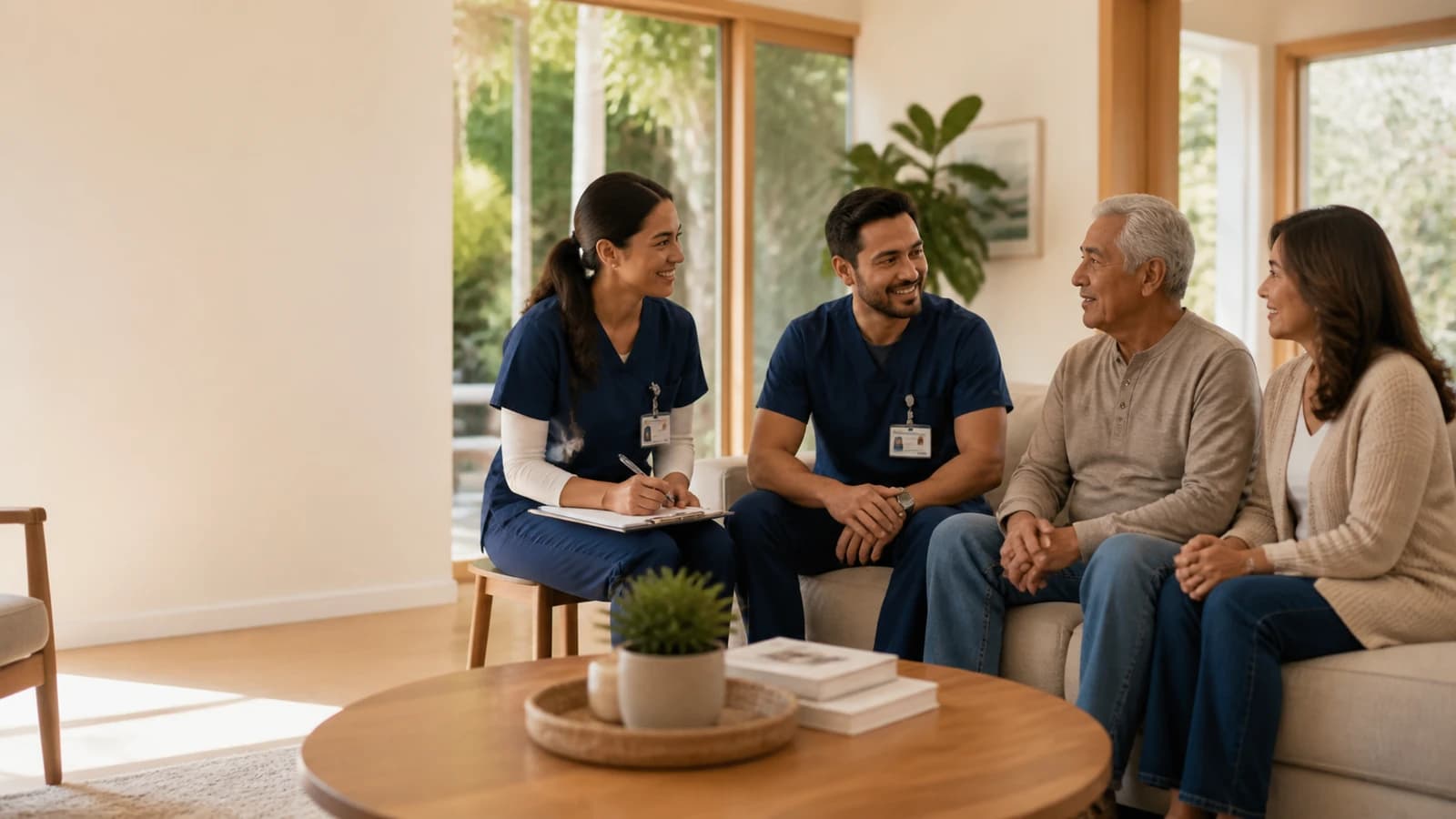 Care team supporting a patient and family at home