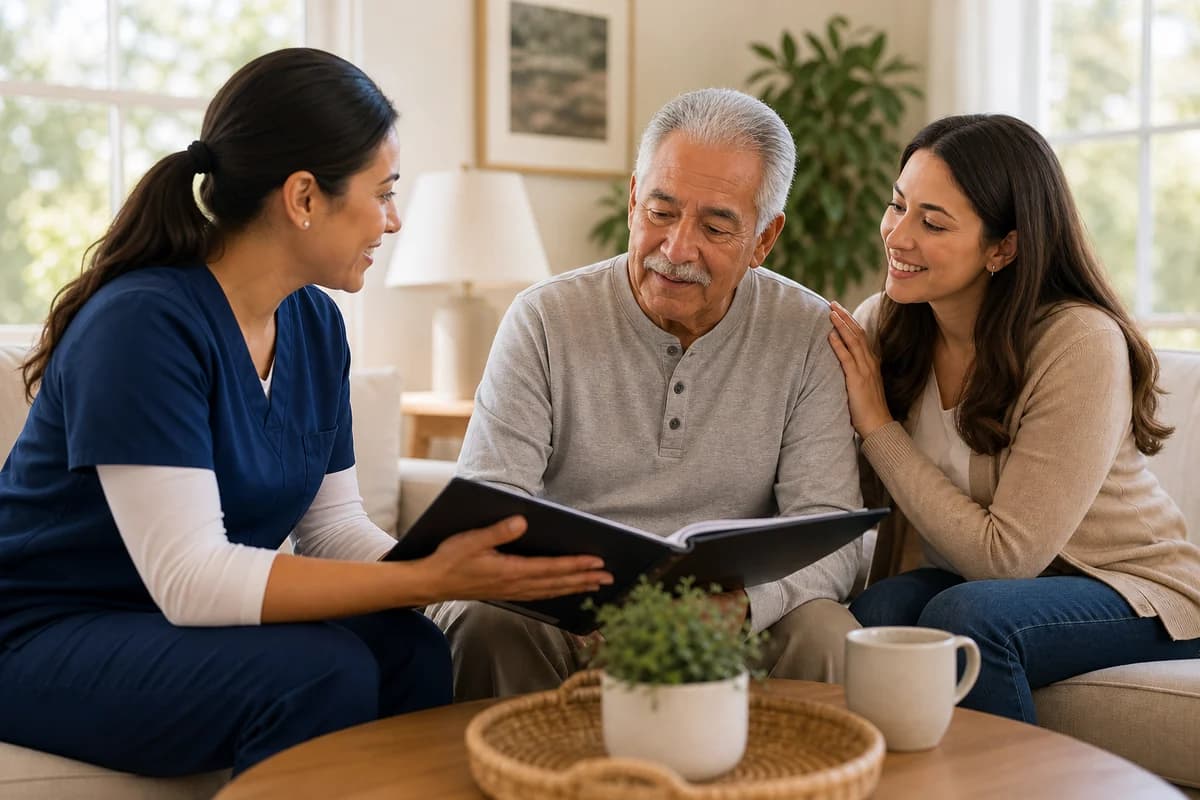 Family and home health professional discussing care
